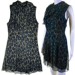 Julie Haus Mock Neck Silk Ruffled Mini Dress Size 4 Leopard‎ Sleeveless Anthro
